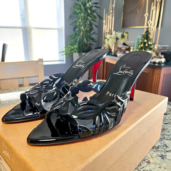 NEW Christian Louboutin Apostropha Mule Petunia Slide Heel Size 38 - Picture 1 of 11